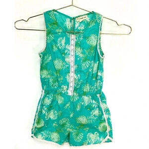 Tucker Tate girls Green Palm Leaf Sleeveless Romper Size 8